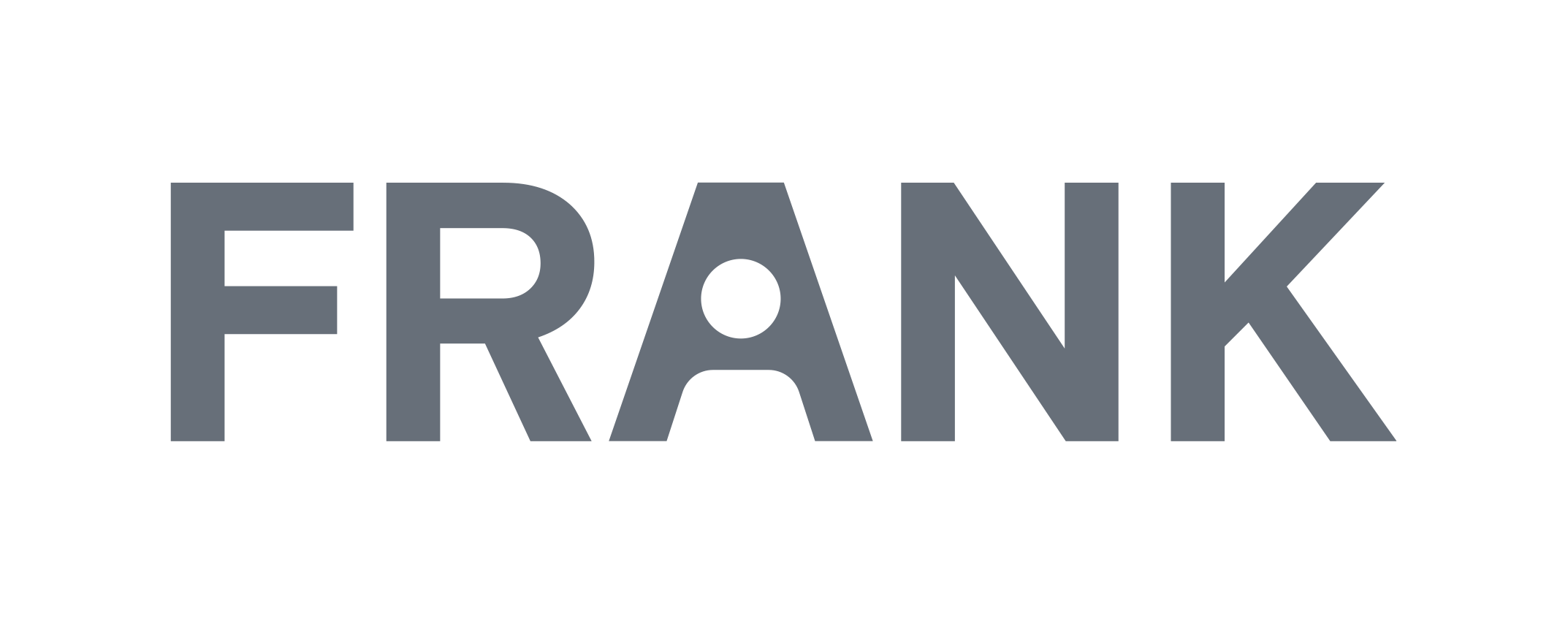 Graues Logo mit dem Schriftzug FRANK in Großbuchstaben, führt zu Startseite.