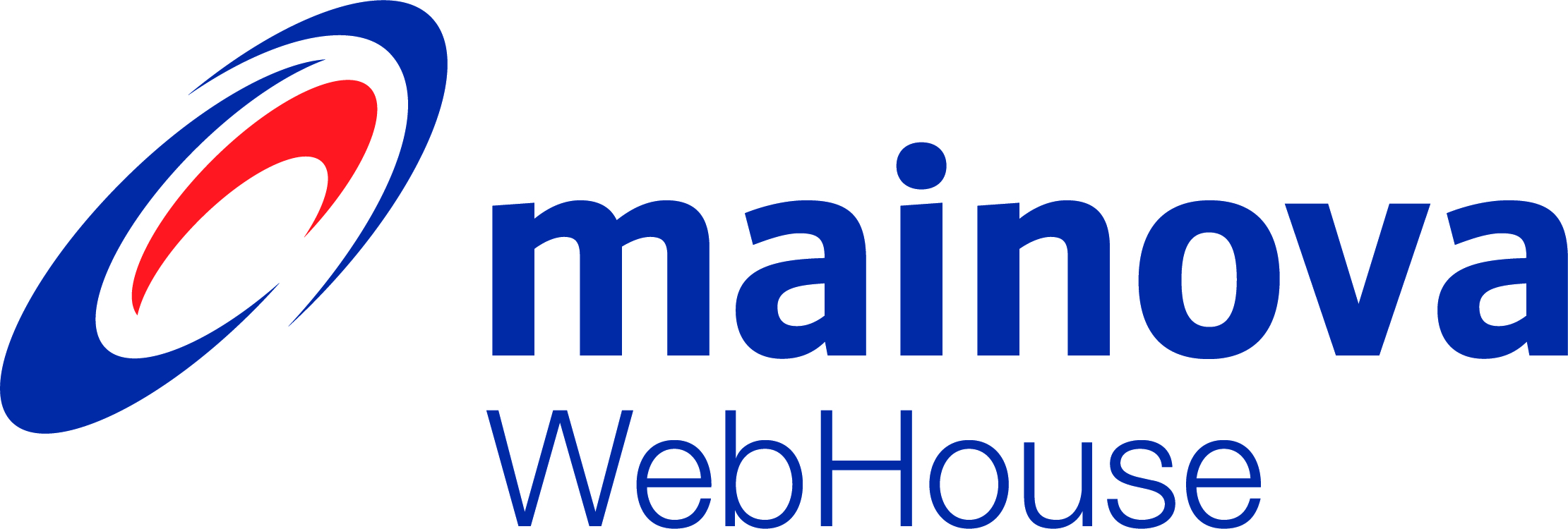 Mainova WebHouse Logo mit blauem Schriftzug und rotem sowie blauem geschwungenem Symbol links davon, führt zu Startseite.