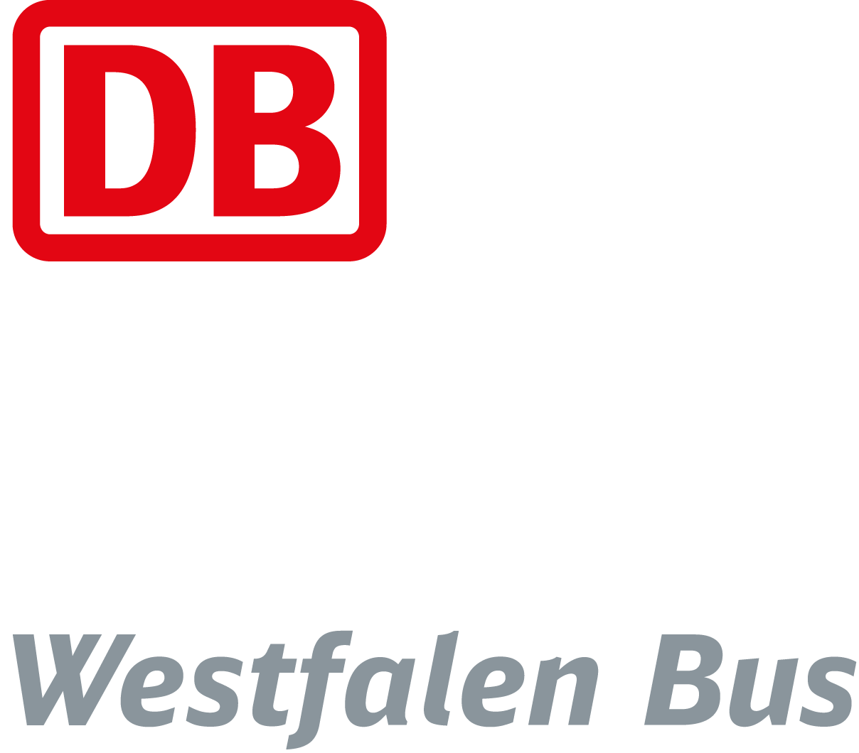 Logo der Deutschen Bahn mit rotem DB-Signet und grauem Schriftzug „Westfalen Bus“ als Markenkennzeichnung Regionalbusverkehr